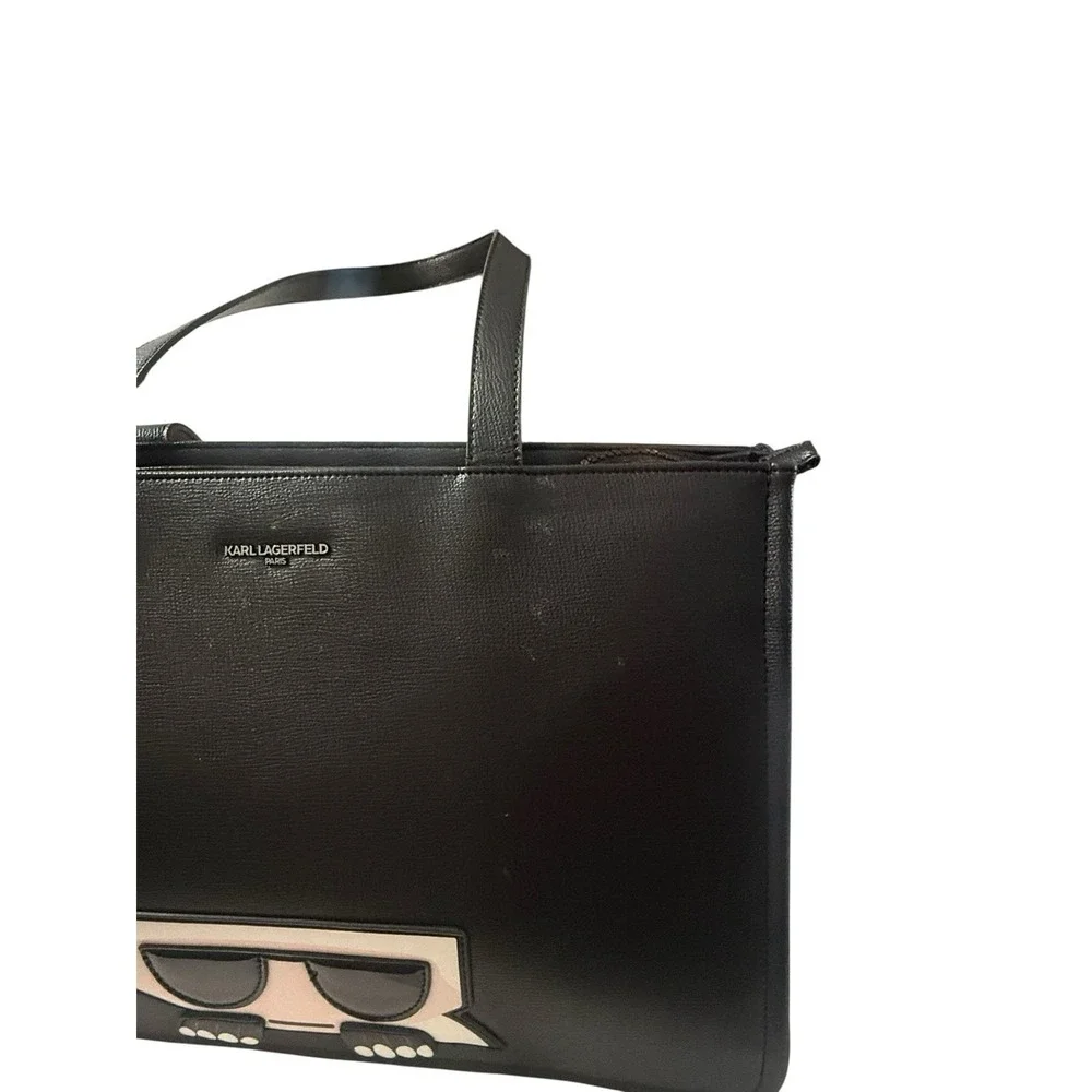 KARL LAGERFELD PARIS Adele Top Zip Black Novelty Patch Tote Bag
